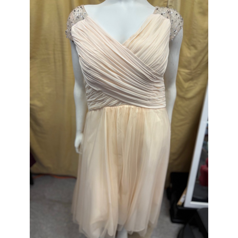 Beaded Cap Sleeve‎ High Low Chiffon Evening Gown Peach Pleated Formal Dress